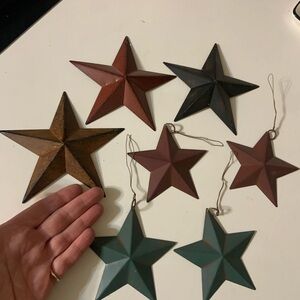 Rustic Metal Star Ornament Set - Red, Green, Black, Brown